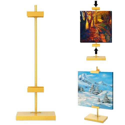 Yaocom Gold Tabletop Picture Frame Easel Stand 16. 5 Inch Adjustable Metal Frames Holder Stand Table Display Easel Picture Display Floor Art Holder for Home Exhibition Restaurant