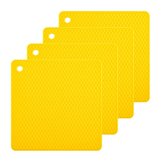 Silicone Trivets Mats Hot Pads for Cooking, Dish, Pan and Pot, Heat Resistant Trivet Mats for Counter Top,Workshop,Coffee or Placemats 4 Pack,Size:7.5x7.5 Inch, Color: Yellow,Shape:Square - color: I: Yellow