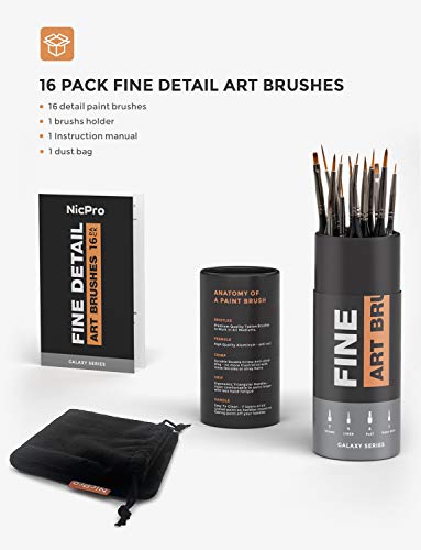 Nicpro 16 PCS Miniature Paint Brushes, Fine Tip Micro Model Detail Paint Brush Set for Acrylic Watercolor Oil, Paint by Number, Models, Miniatures, Craft, Rock Painting - with Container - style: 16 Pack (Detail)