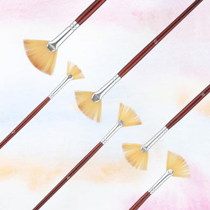Prasacco 6 Pieces Artist Fan Paint Brush Set, Professional Acrylic Paint Brushes with Nylon Hair DIY Craft Long Wood Handle Fan Paint Brushes for Acrylic Watercolor Oil Painting, Rock Painting