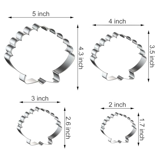 Seashell Cookie Cutters Shapes Set for Baking Large Small Mini - 5 Inch, 4 Inch, 3 Inch, 2 Inch - Stainless Steel