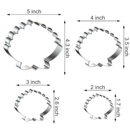 Seashell Cookie Cutters Shapes Set for Baking Large Small Mini - 5 Inch, 4 Inch, 3 Inch, 2 Inch - Stainless Steel