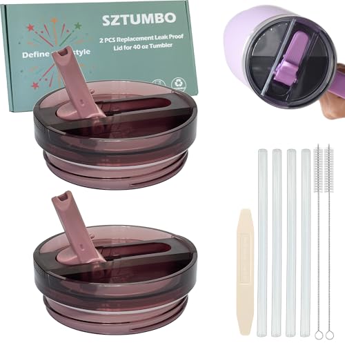 2 Pcs Detachable Flip Straw Lid for Stanley 40oz Quencher ProTour,100% Leak-proof Lid for Stanely 40oz Cup Accessories,Spill Proof and Splash Resistant Tumbler Cover(Pink) - color: Pink