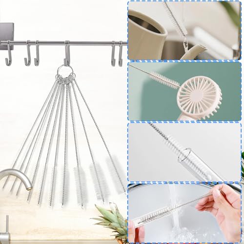Ixiaoyoo 11 Pcs Cleaning Brushes Set, 8 Inch + 60 Inch Cleaner Brushes | White Nylon Brushes Kit for Bottles, Tumbler, Sippy Cups, Pet Waterers, Drinking Straws, Pipes, Sink Drain, Fish Tank, Hose - color: White Cleaning Brush Set