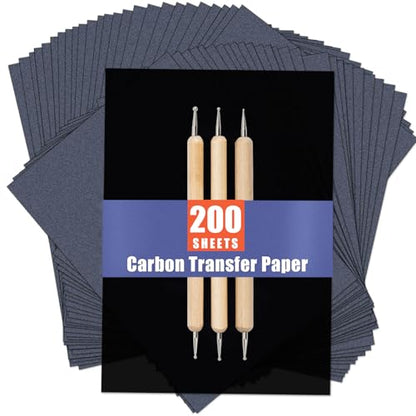 PSLER 200 Sheets Carbon Paper Sheets, Carbon Transfer Paper for DIY Woodworking, Paper, Canvas and Other Art Craft Surfaces (Black, A4 (200 Sheet)) - size: A4 (200 Sheet with 3PCS Embossing Stylus)