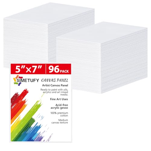 Simetufy 5x7 Inch 96 Pack Small Painting Canvas Boards Mini Blank Canvas Panels, Primed Acid Free for Oil Paint,Watercolor,Acrylic Paint - size: 5"x7" - 96 pack