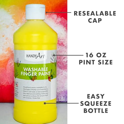 Handy Art Washable Finger Paint, Yellow, 16 oz Bottle, Easy Clean Up, Sensory Paints for Fingers & Hand Prints, Ages 3 & Up, Safe for Kids & Toddlers, AP Certified Non-Toxic, Made in USA - color: Yellow
