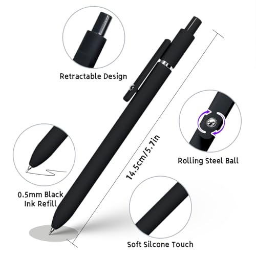 UIXJODO 6 Pcs Gel Pens 0.5mm Quick Dry Black Ink Pens Fine Point Smooth Writing Pen, Cute Office and School Supplies Gifts for Women Teacher Students (6 Pcs Black White Grey Silver) - color: 6 Pcs Black White Grey Silver