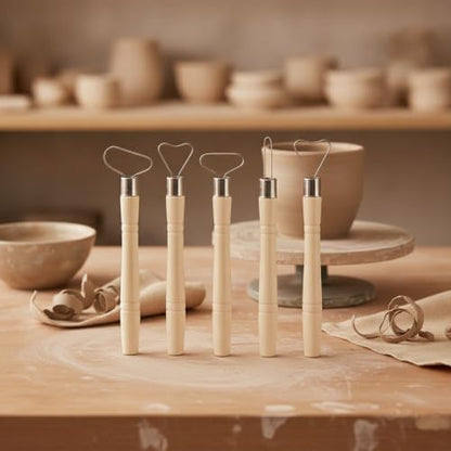 Wooden Pottery Trimming Tools, 5-Piece Sculpting Set for Clay Shaping and Detailing, Handheld Carving Kit for Wheel Throwing and Hand Building (Set of 5) - color: Beige