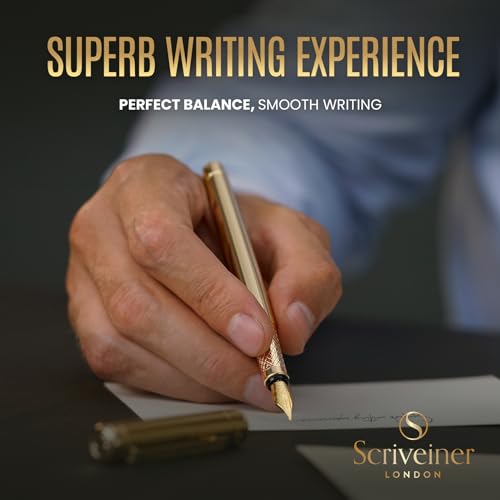 Scriveiner Luxury Fountain Pen - Stunning Gold Luxury Pen, Real Gold Finsih, Schmidt Gilded Nib (Medium), Converter, Best Pen Gift Set for Men & Women, Professional, Executive, Office, Nice Pens - color: 11. Gold, style: Medium Nib