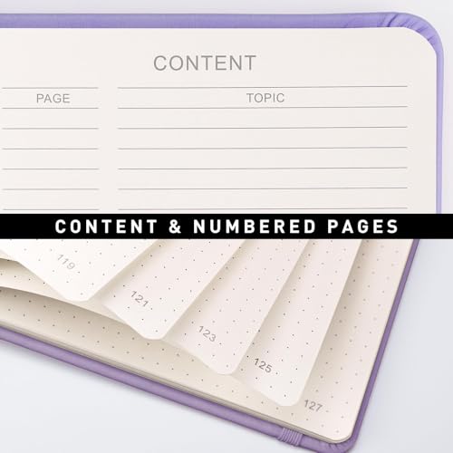AHGXG Dotted Journal Notebook, 160 Numbered Pages, A5 Medium Size (5.7'' x 8.3''), 120 GSM Thick Paper, Leather Hardcover, for Journaling, Planning, Tracking (Light Purple) - color: Light Purple, style: Dotted
