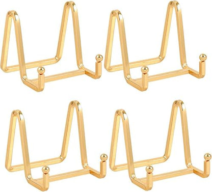 Plate Holder Easel Display Stand - 3 inch Metal Plate Stands for Display - Tabletop Picture Stand - Gold Iron Easels for Display Pictures | Photo Frames | Book | Decorative Plates | Plaque - 4 Pack - size: 3 inch-4