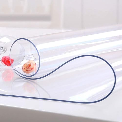 NECAUX Custom 12 x 32 Inch Clear Desk Cover Protector, 1.5mm Thick Plastic Desk Pad Mat, Table Cover Tablecloth Protector for Office Computer Writing Desk, Side Table, End Table, Night Stand, Dresser - color: Clear 1.5mm, size: 12" x 32"