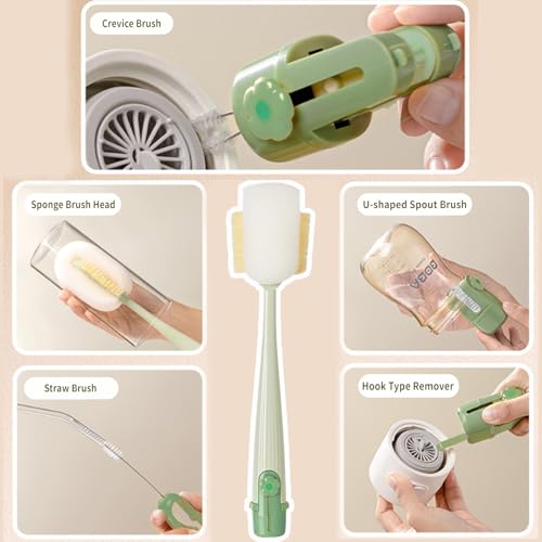 Water Bottle Cleaner Brush,5-in-1 Bottle Brushes for Cleaning,Bottle Scrubber Brush Cleaner(Green)