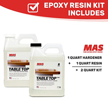 MAS Epoxies Table Top Pro Epoxy Kit 2-Quart (1-Quart Part A + 1-Quart Part B) Crystal Clear Resin Casting for DIY Arts, Crafts, Countertops, Wood Tables, Tabletops, Bar Tops - size: 2 Quart