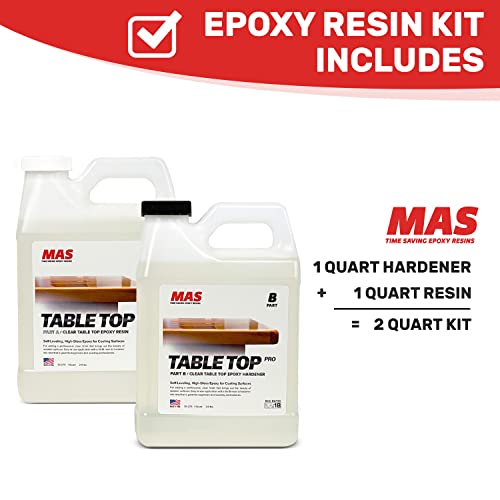 MAS Epoxies Table Top Pro Epoxy Kit 2-Quart (1-Quart Part A + 1-Quart Part B) Crystal Clear Resin Casting for DIY Arts, Crafts, Countertops, Wood Tables, Tabletops, Bar Tops - size: 2 Quart