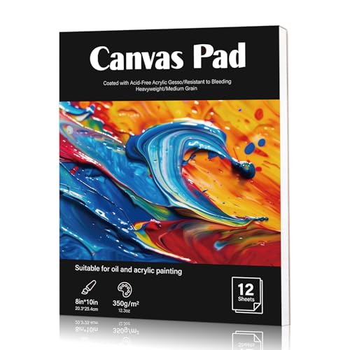 12 Sheets Canvas Paper Pad 8”x10”, 350 GSM Glue Bound Canvas Sketchbook for Adults and Students - Acrylic Painting, Oil Painting - size: 8”x10”