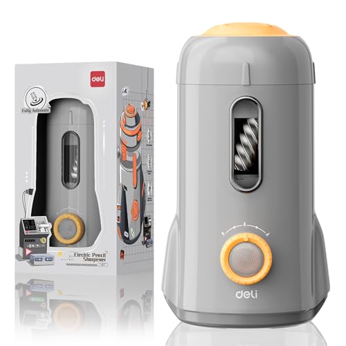 deli Electric Pencil Sharpener, Fully Automatic Pencil Sharpener for 6.9-8mm No.2/Colored Pencils,Auto in & Out,5 Sharpness Modes,Rechargeable Hands-Free Sharpener for Classroom Home Office,Gray - color: Gray