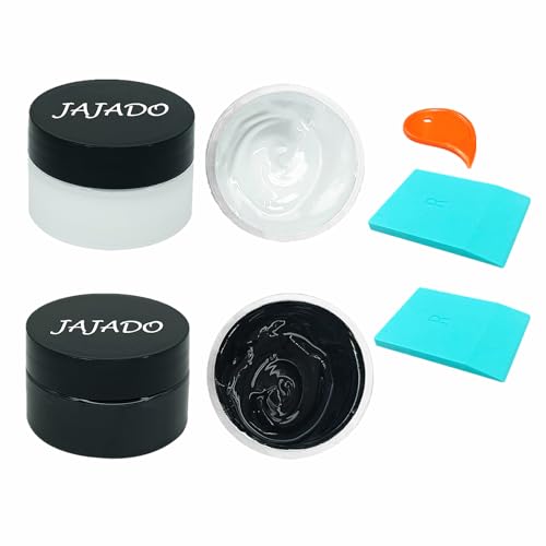 JAJADO 2 Jars Black White Chalk Paste Paint and 2 Pcs Mini Squeegees, 1.7Oz Chalk Paste Silk Screen Stencils for Crafts Reusable Adhesive Stencil Paint Fabric Paint on Wood, T-Shirt - color: Black+white+squeegees