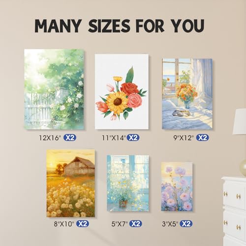 FUMILE Stretched Canvas for Painting, Blank Canvases for Painting Multi 12 Pack 3x5, 5x7, 8x10, 9x12, 11x14, 12x16 (2 of Each), Primed Acid Free Painting Canvas for Beginners & Artists. - size: 3x5,5x7,8x10,9x12,11x14,12x16