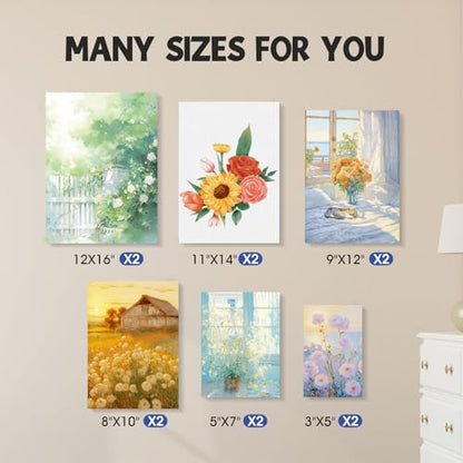 FUMILE Stretched Canvas for Painting, Blank Canvases for Painting Multi 12 Pack 3x5, 5x7, 8x10, 9x12, 11x14, 12x16 (2 of Each), Primed Acid Free Painting Canvas for Beginners & Artists. - size: 3x5,5x7,8x10,9x12,11x14,12x16