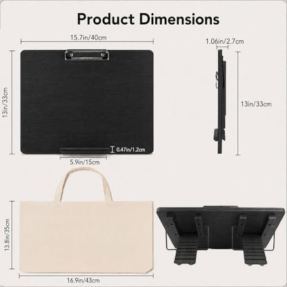 Slant Board for Writing, Adjustable Bamboo Writing Board with 6 Angles, Non-Slip Pads and Carrying Bag, Foldable Slanted Clipboard Easel for Handwriting, Reading, Drawing, Homework and Study Black - color: Black