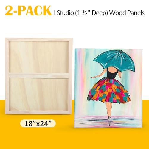 Falling in Art 2 Pack Unfinished Wooden Canvas Panels, 18x24 Gallery Birch Wood Panels Kit, 1 1/2" Deep Art Cradle Boards for Acrylic Painting, Pouring and Burning - size: 18*24 2 Pack