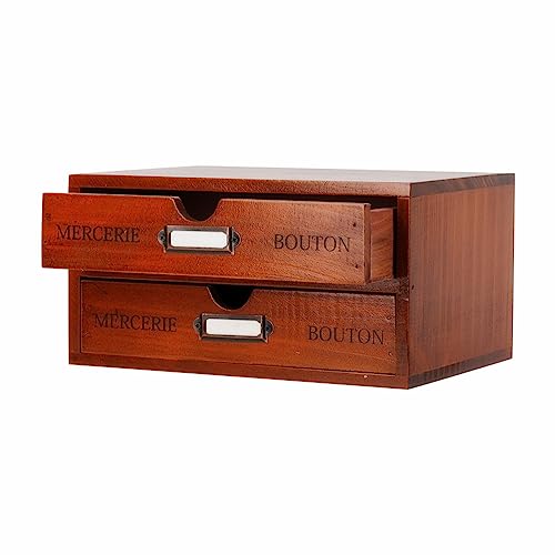 Wooden Storage Box Rustic Desktop Organizer with 2 Drawers Office Desk Accessories Shelf Small Craft Storage Containers Apothecary Cabinet and Chest Jewelry Holder for women(BROWN) - color: BROWN-SMALL02