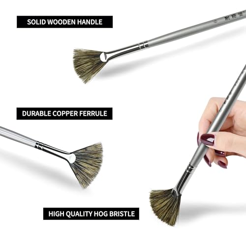 XDT#880 Fan Artist Paint Brush 7 Piece Set #0#2#4#6#8#10#12, Black Hog Bristle Extra Long Handle Fan Brushes for Painting, Acrylic Oil Watercolor - size: Black Hog Bristle 8Pc