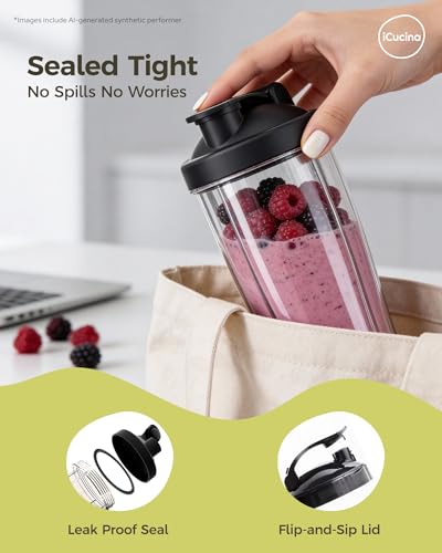 ICUCINA - 28 Oz Blender Cup Replacement with To-Go Lids, Cups for Protein Shakes, BPA Free Smoothie Cups (Pack of 2) - size: 28 Ounces