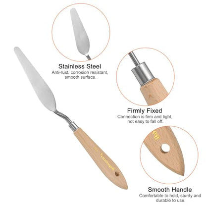HARFINGTON 4pcs 16# Painting Palette Knife Pointy Stainless Steel Art Spatula Painting Pallet Knives Scrapers Tools with Plastic Handle for Acrylic Oil Canvas Mixing Spreading - size: 95mm x 27.5mm