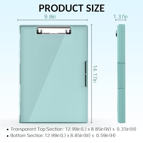 Sooez Clipboard with Storage, Heavy Duty Cleaview Clip Boards 8.5x11 with Dual Storage, Dry Erase Plastic Nursing Clipboard, High Capacity Clipboards Folder for Teacher Nurse, School & Office Supplies - color: Green