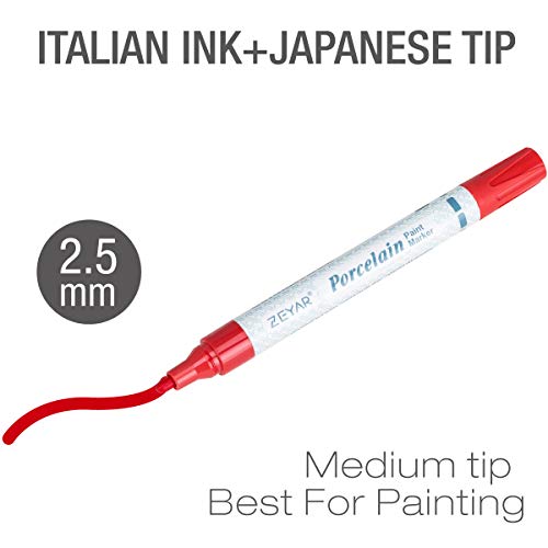 ZEYAR Acrylic Paint Pens for Porcelain, Professional Ceramic painting, 12 colors Water-based, Medium Point, Water and Fade Resistant, DIY on Mugs and other Ceramics for Permanent Collection