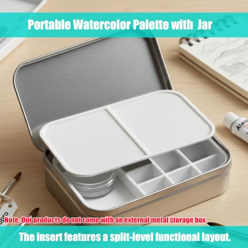 2 Level Watercolor Palette Compatible with Altoids Tins, Portable Travel Watercolor Palette with 3ml Jar, Empty Paint Wells and Mixing Trays for Travel Art, Urban Sketching, Plein Air