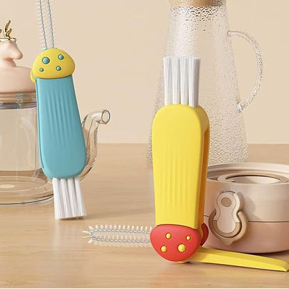 3 Pcs 3 in 1 Cup Lid Gap Cleaning Brush Multifunctional Bottle Cleaning Brush for Water Bottle Cup Lid Gap for Gaps of Various Containers - color: Yellow Blue(mushroom)