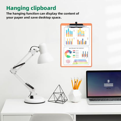 FRETONBA Orange Clipboard with Pen Holder, Set of 6 Plastic Clipboard with Low Profile Metal Clip, Hanging Clipboards Holds 8.5x11 Inch Papers, Standard A4 Letter Size Clip Boards for Office & School - style: 6 Pack-Orange
