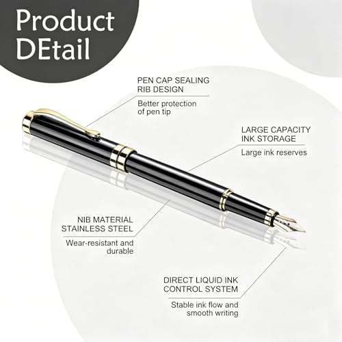 Tiankool Luxury Fountain Pen,Fine Nib, Exquisite Pen Gift Set for Men&Women-Includes 10 Ink Cartridges&Ink Converter- Nice Pens - Black - color: Black