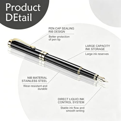Tiankool Luxury Fountain Pen,Fine Nib, Exquisite Pen Gift Set for Men&Women-Includes 10 Ink Cartridges&Ink Converter- Nice Pens - Black - color: Black