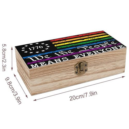 Pride Flag We The People ﻿Rainbow Pride Flag Jewelry Box Wooden Rustic Multi-Purpose Organizer with Front Clasp for Jewelry, Crafts, Accessories & Small Items - color: style-2