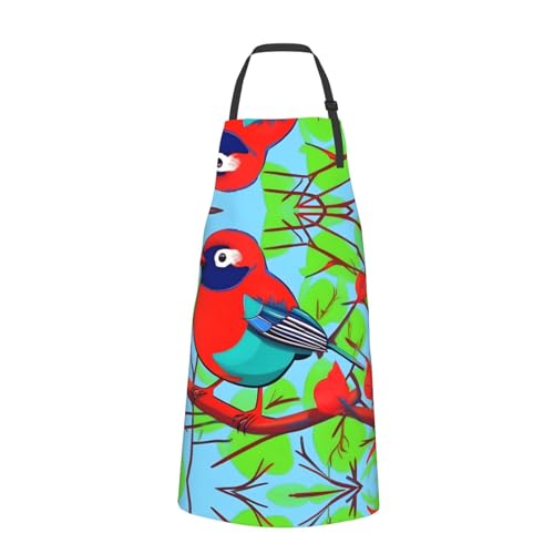 Round watercolor painting Heavy Duty Waterproof Apron with Pockets for AdultsResistant Grilling, Gardening, Painting - color: Colorful Birds