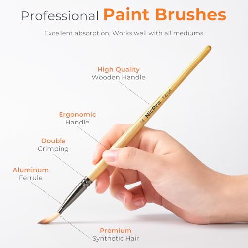 Nicpro 26pcs Paint Brush Set, Professional Paintbrushes with Palette Knife and Cloth Roll, Artist Paint Brushes for Acrylic Painting, Oil, Watercolor & Gouache, Adults Art Painting Tools Supplies - color: Burlywood