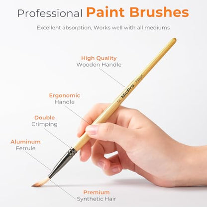 Nicpro 26pcs Paint Brush Set, Professional Paintbrushes with Palette Knife and Cloth Roll, Artist Paint Brushes for Acrylic Painting, Oil, Watercolor & Gouache, Adults Art Painting Tools Supplies - color: Burlywood