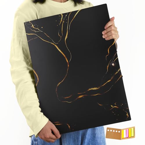 Qunrwe A3 Art Portfolios Case 40 Pages,Marble Black Diamond Painting Storage Book,Pocket Protector with Index Stickers,Clear Portfolio Folder for Artwork,Report,Photo(11.8 x 16.5 inch) - color: Marble Black-40 Sleeves