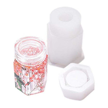 4 Style DIY Jewelry Resin Casting Molds Bottle Storage Jar with Lid Crystal Epoxy Mold Kit Handmade Craft Aromatherapy Candle Making Tool Clear Silicone Plaster Clay Mould （Hexahedron Bottle） - color: （Hexahedron Bottle）