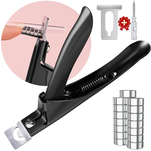 Black Premium Adjustable Nail Clippers with Magnets Sizers for Acrylic Nails, Stainless Steel Nail Cutter Trimmer for Artificial Fake False Tips Manicure Sharp Blade Clip Tool for Salon Beauty - color: Metal Black With Magnets
