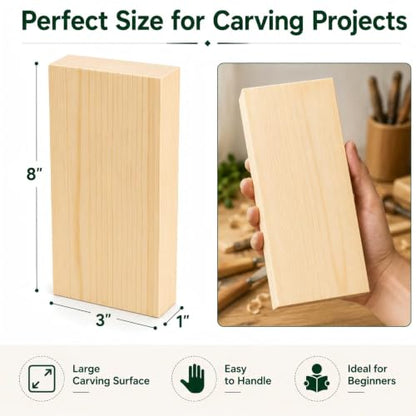 Unfinished Wood Blocks for Carving, 4 Pcs 3 x 8 x 1 Inch Solid Wood Blocks for Whittling, Engraving, Painting and DIY Crafts - size: 3x8x1 Inch