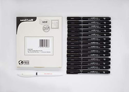 uni-ball Uni Pin Black Fineliner Art Pens. Premium Assorted Nib Sizes + One Gel Pen For Precise Sketch, Handwriting & Technical Drawing. Permanent Fade and Waterproof Super Ink. Set of 14 Pens