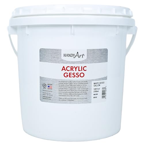 Handy Art Acrylic Gesso, Gallon, White, Primer for Canvas, Wood, & Artist Painting Surfaces, Enhances Acrylic Paint Adhesion, Low Viscosity, Thick Coverage, Certified Safe & AP Non-Toxic, Made in USA - color: White Gesso, size: 128 Fl Oz (Pack of 1)