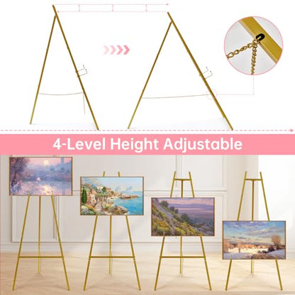 43.5" Gold Easel Stand for Sign, Heavy Duty Easel 4-Tier Adjustable Metal Floor Display Easel for Wedding Signs, Welcome Signs, Posters, Mirrors, Pictures, Art, Parties & Paintings - size: 43.5