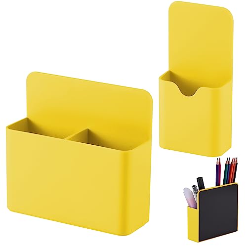 KITANIS Magnetic Pen Holder,2 Pack Magnetic Dry Erase Marker Holder with Generous Compartments,Strong Magnet Storage Marker Pen Pencil Organizer for Refrigerator,Whiteboard,Locker Accessories - color: Yellow